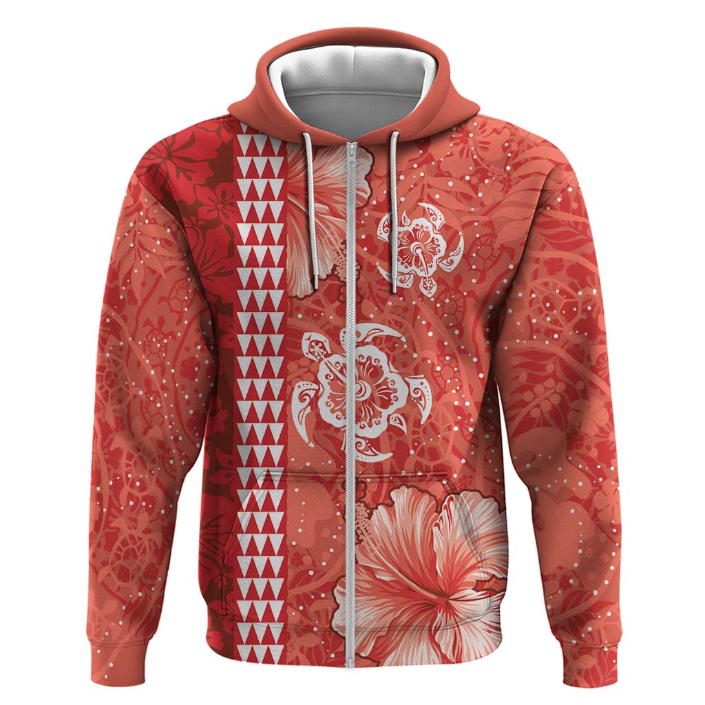 Red Hibiscus Turle Hoodie Hawaiian Style Tribal Tapa Pattern