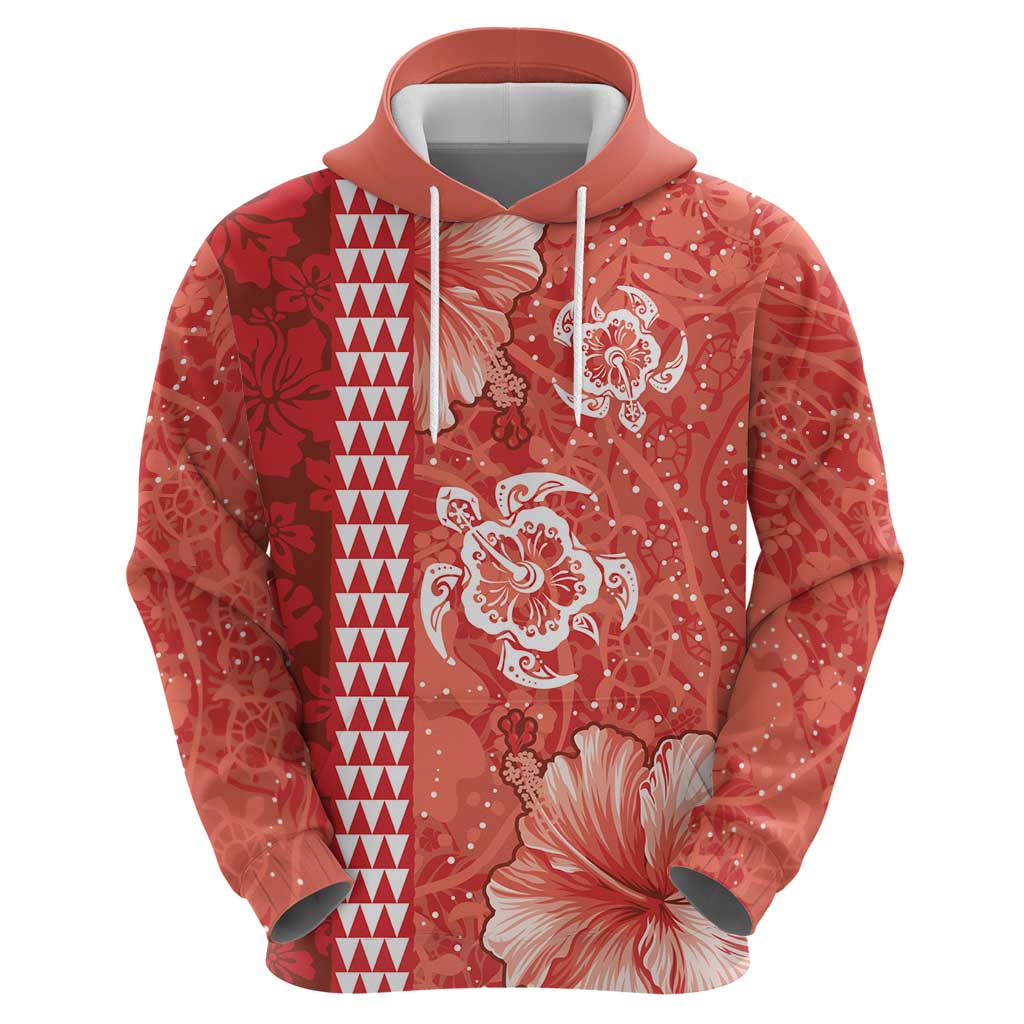 Red Hibiscus Turle Hoodie Hawaiian Style Tribal Tapa Pattern