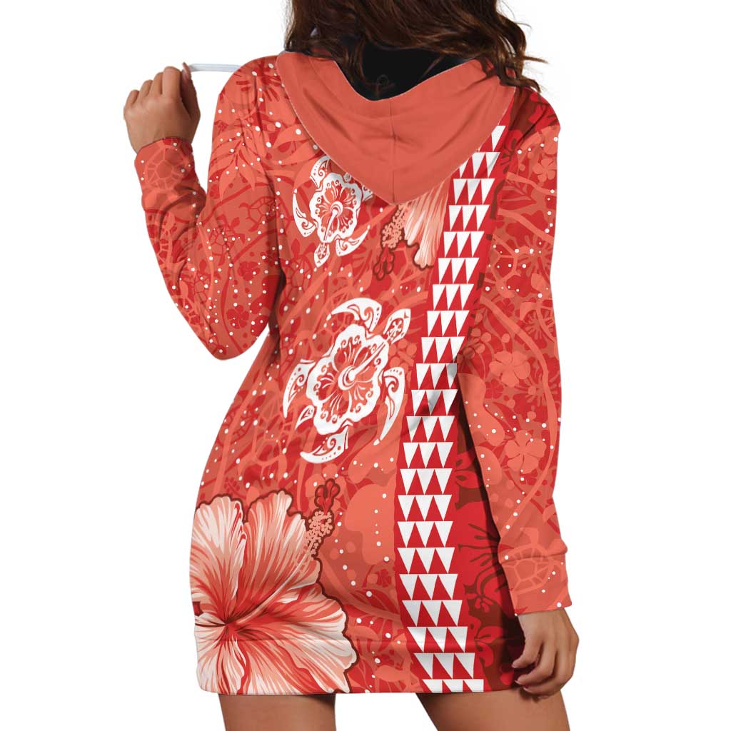 Red Hibiscus Turle Hoodie Dress Hawaiian Style Tribal Tapa Pattern