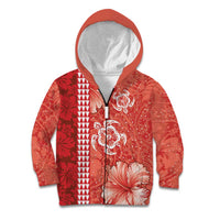 Red Hibiscus Turle Kid Hoodie Hawaiian Style Tribal Tapa Pattern