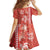 Red Hibiscus Turle Kid Short Sleeve Dress Hawaiian Style Tribal Tapa Pattern