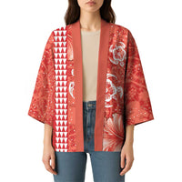 Red Hibiscus Turle Kimono Hawaiian Style Tribal Tapa Pattern - Polynesian Pride