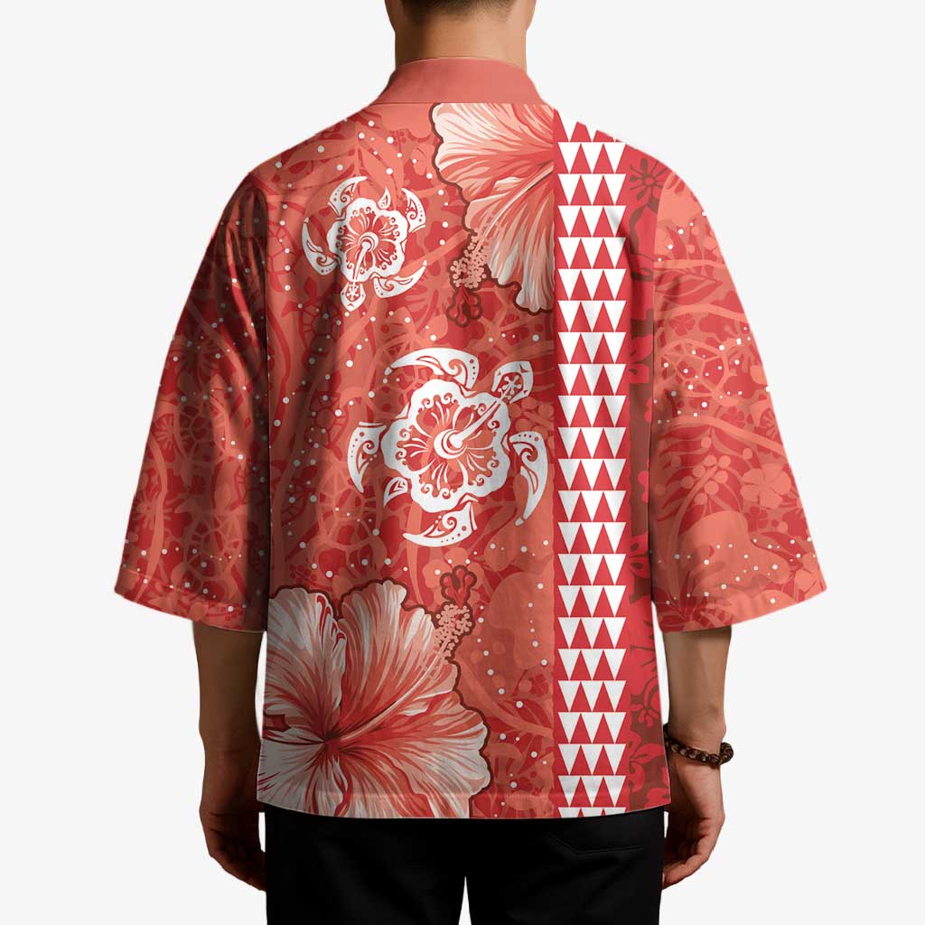 Red Hibiscus Turle Kimono Hawaiian Style Tribal Tapa Pattern - Polynesian Pride