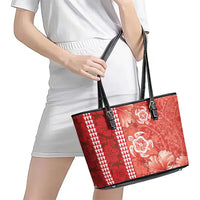 Red Hibiscus Turle Leather Tote Bag Hawaiian Style Tribal Tapa Pattern LT9 - Polynesian Pride