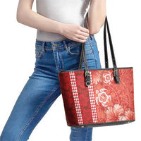 Red Hibiscus Turle Leather Tote Bag Hawaiian Style Tribal Tapa Pattern LT9 - Polynesian Pride