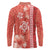 Red Hibiscus Turle Long Sleeve Polo Shirt Hawaiian Style Tribal Tapa Pattern