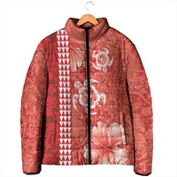 Red Hibiscus Turle Padded Jacket Hawaiian Style Tribal Tapa Pattern - Polynesian Pride