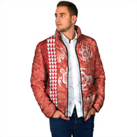 Red Hibiscus Turle Padded Jacket Hawaiian Style Tribal Tapa Pattern - Polynesian Pride