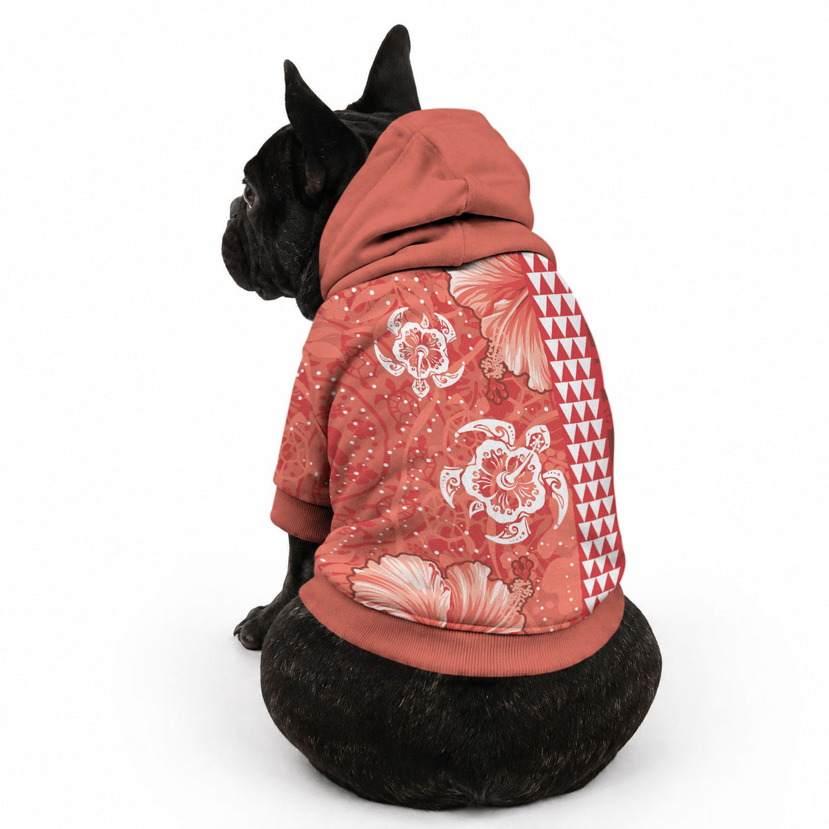 Red Hibiscus Turtle Pet Hoodie Hawaiian Style Tribal Tapa Pattern LT9 - Polynesian Pride