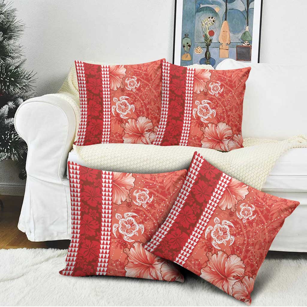 Red Hibiscus Turle Pillow Cover Hawaiian Style Tribal Tapa Pattern - Polynesian Pride