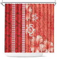 Red Hibiscus Turle Shower Curtain Hawaiian Style Tribal Tapa Pattern