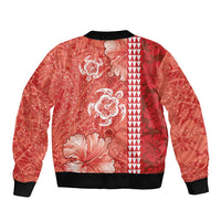 Red Hibiscus Turle Sleeve Zip Bomber Jacket Hawaiian Style Tribal Tapa Pattern LT9 - Polynesian Pride