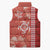 Red Hibiscus Turle Sleeveless Puffer Jacket Hawaiian Style Tribal Tapa Pattern - Polynesian Pride