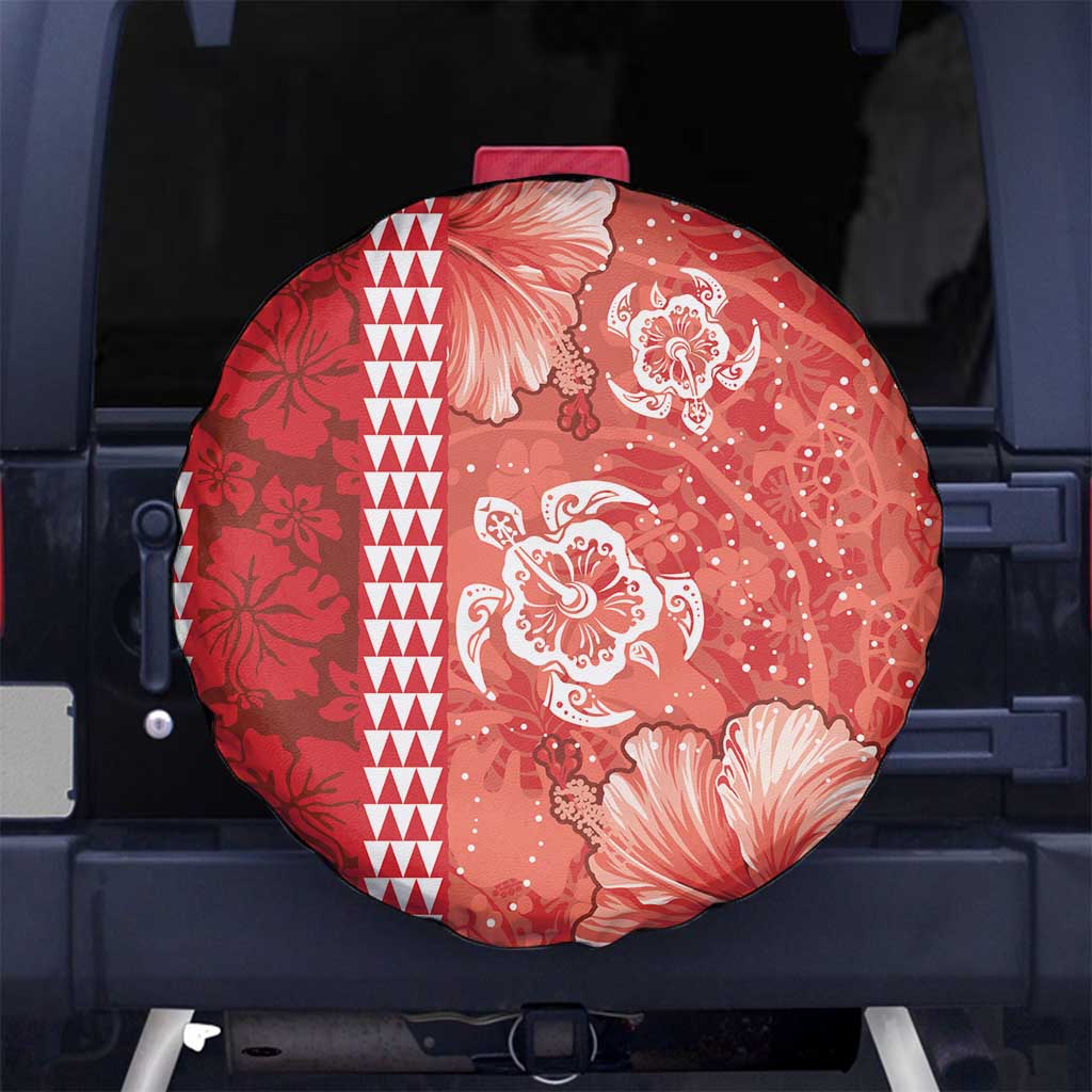 Red Hibiscus Turle Spare Tire Cover Hawaiian Style Tribal Tapa Pattern