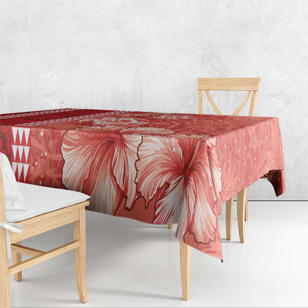 Red Hibiscus Turle Tablecloth Hawaiian Style Tribal Tapa Pattern