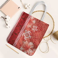 Red Hibiscus Turle Tote Bag Hawaiian Style Tribal Tapa Pattern - Polynesian Pride