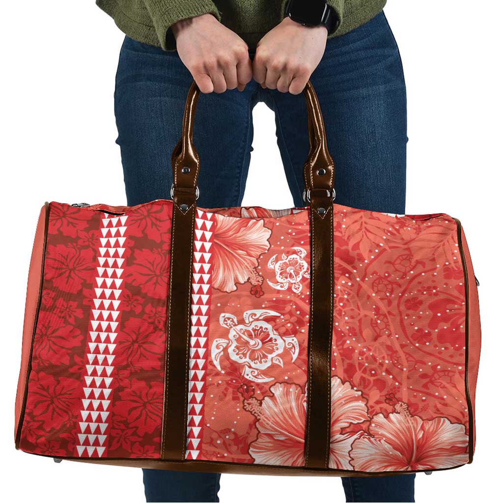 Red Hibiscus Turle Travel Bag Hawaiian Style Tribal Tapa Pattern - Polynesian Pride