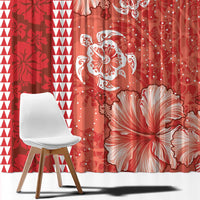 Red Hibiscus Turle Window Curtain Hawaiian Style Tribal Tapa Pattern