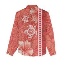 Red Hibiscus Turle Women Casual Shirt Hawaiian Style Tribal Tapa Pattern