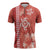 Red Hibiscus Turle Zipper Polo Shirt Hawaiian Style Tribal Tapa Pattern - Polynesian Pride