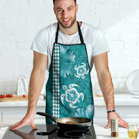 Teal Hibiscus Turle Apron Hawaiian Style Tribal Tapa Pattern - Polynesian Pride