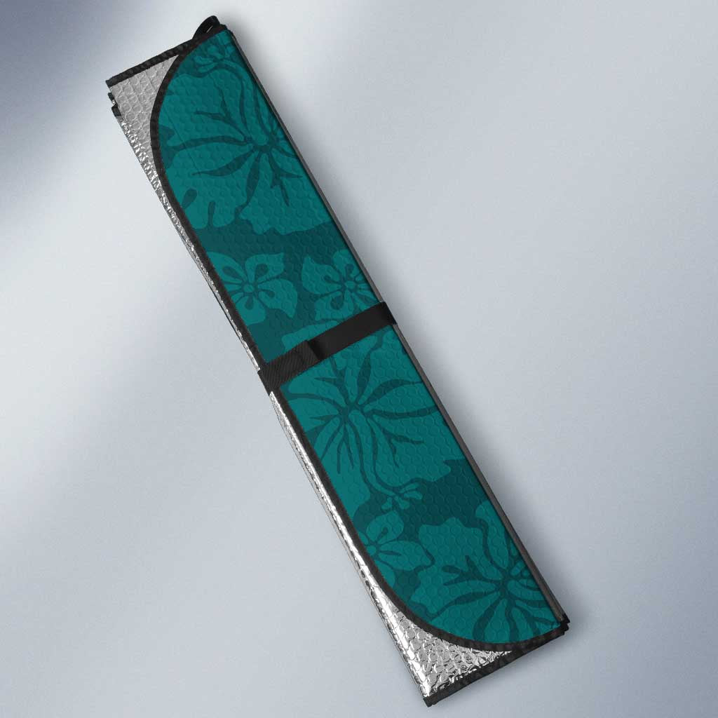 Teal Hibiscus Turle Auto Sun Shade Hawaiian Style Tribal Tapa Pattern - Polynesian Pride