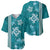 Teal Hibiscus Turle Baseball Jersey Hawaiian Style Tribal Tapa Pattern