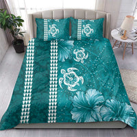 Teal Hibiscus Turle Bedding Set Hawaiian Style Tribal Tapa Pattern