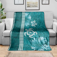 Teal Hibiscus Turle Blanket Hawaiian Style Tribal Tapa Pattern