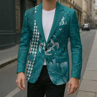 Teal Hibiscus Turle Blazer Hawaiian Style Tribal Tapa Pattern - Polynesian Pride