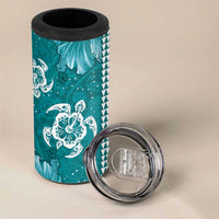 Teal Hibiscus Turle 4 in 1 Can Cooler Tumbler Hawaiian Style Tribal Tapa Pattern