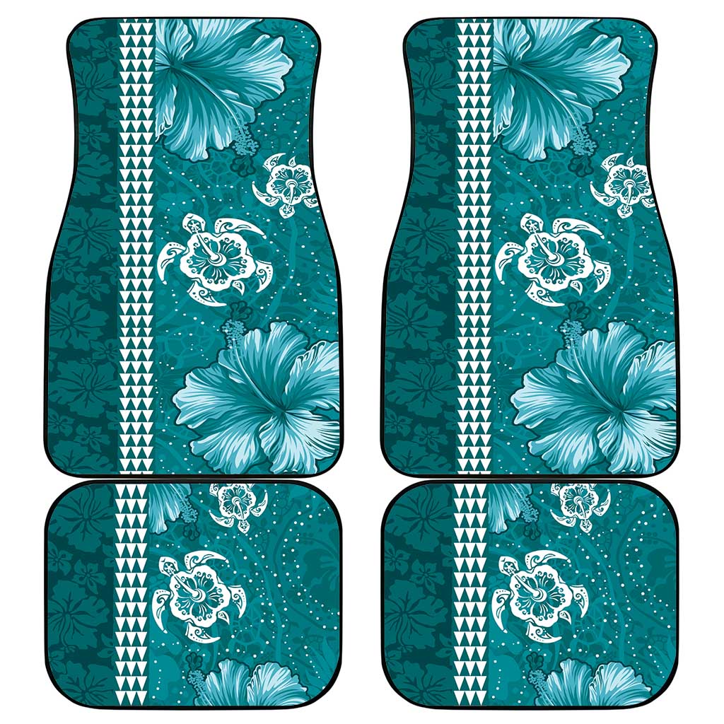 Teal Hibiscus Turle Car Mats Hawaiian Style Tribal Tapa Pattern