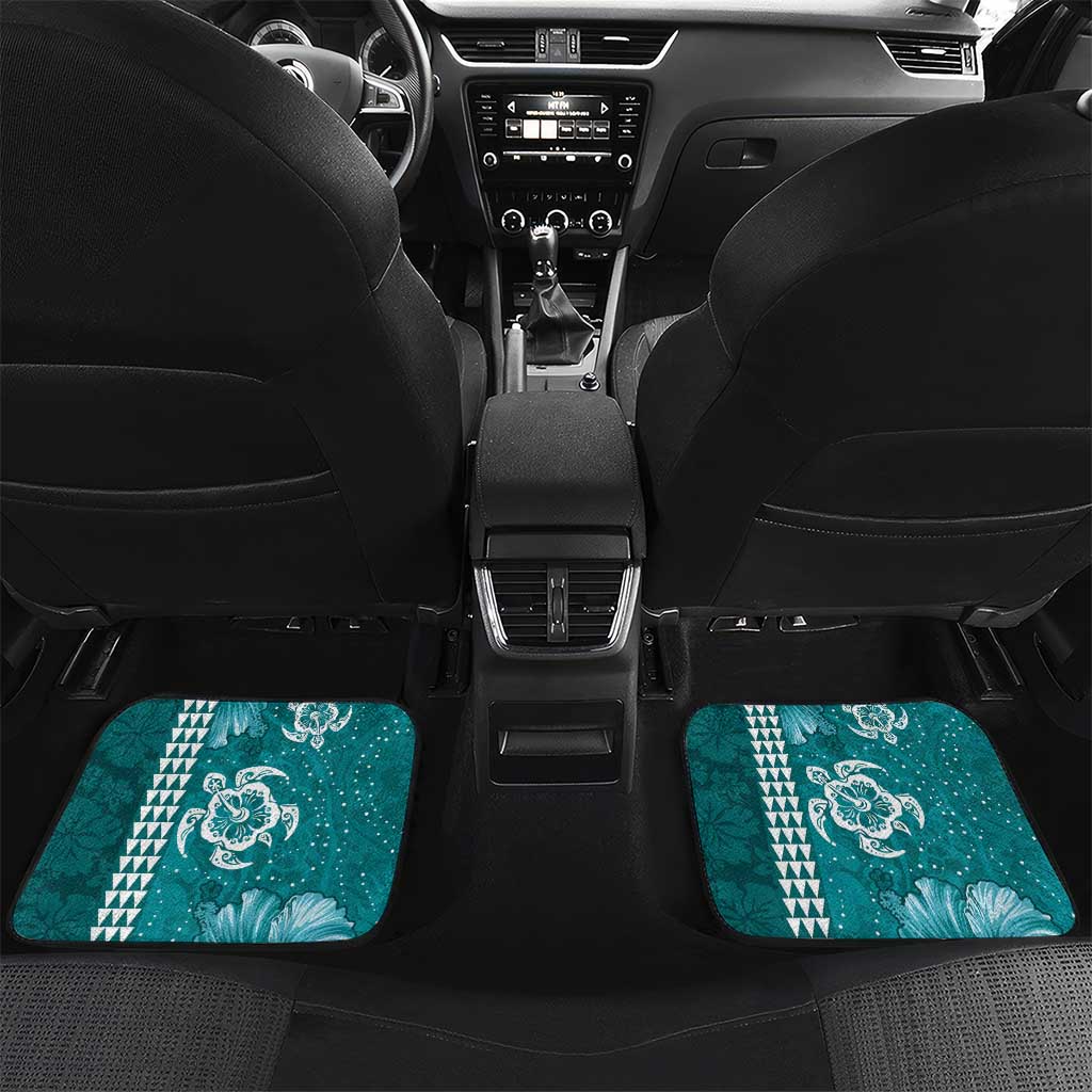 Teal Hibiscus Turle Car Mats Hawaiian Style Tribal Tapa Pattern