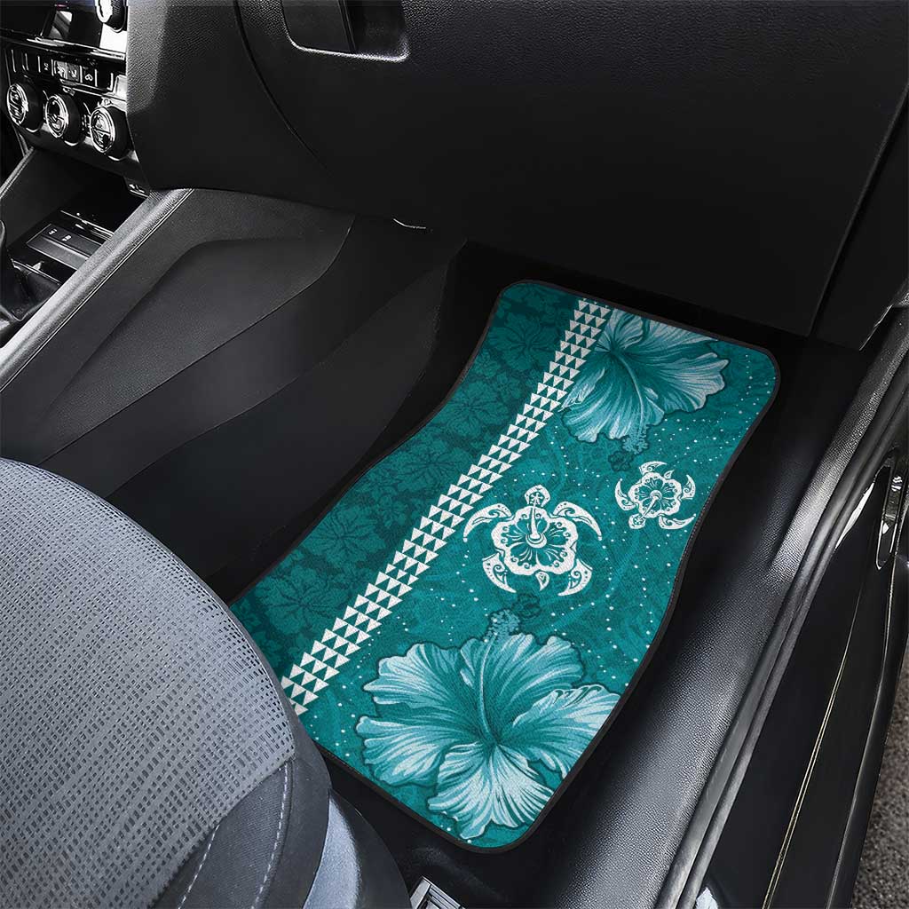 Teal Hibiscus Turle Car Mats Hawaiian Style Tribal Tapa Pattern