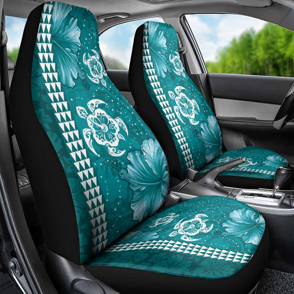 Teal Hibiscus Turle Car Seat Cover Hawaiian Style Tribal Tapa Pattern