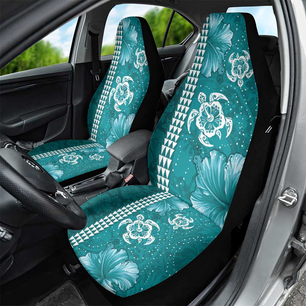 Teal Hibiscus Turle Car Seat Cover Hawaiian Style Tribal Tapa Pattern