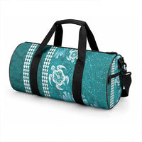 Teal Hibiscus Turtle Duffle Bag Hawaiian Style Tribal Tapa Pattern LT9 - Polynesian Pride