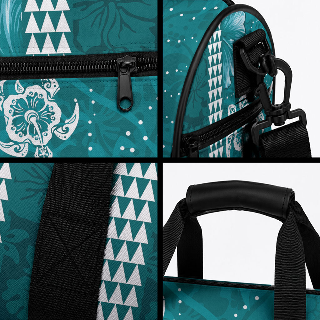 Teal Hibiscus Turtle Duffle Bag Hawaiian Style Tribal Tapa Pattern LT9 - Polynesian Pride