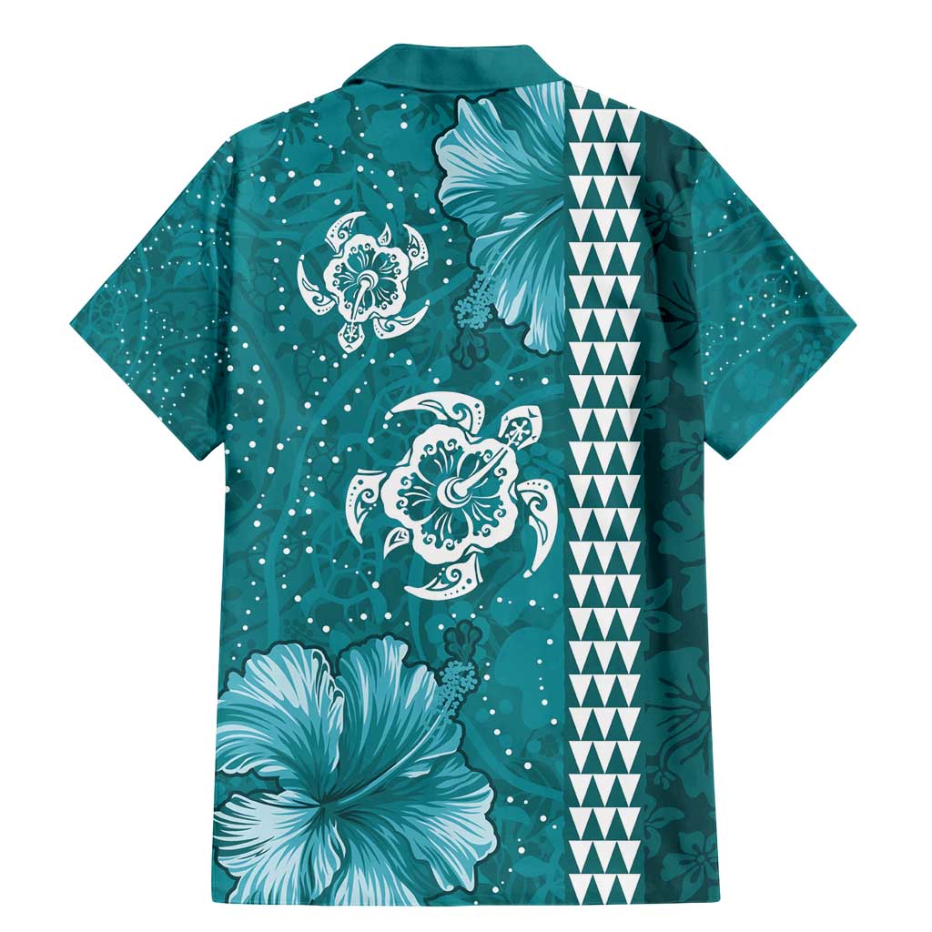 Teal Hibiscus Turle Family Matching Mermaid Dress and Hawaiian Shirt Hawaiian Style Tribal Tapa Pattern LT9 - Polynesian Pride