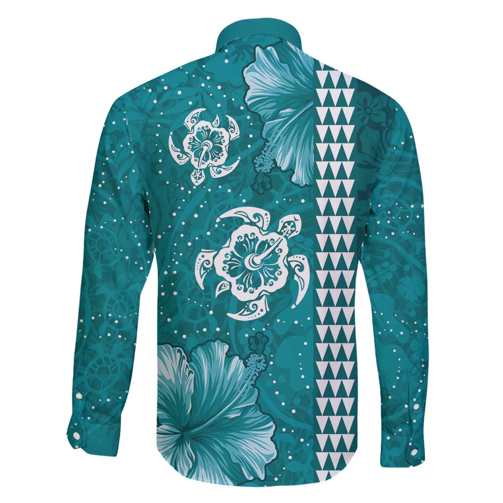 Teal Hibiscus Turle Family Matching Mermaid Dress and Hawaiian Shirt Hawaiian Style Tribal Tapa Pattern LT9 - Polynesian Pride