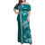 Teal Hibiscus Turle Family Matching Off Shoulder Maxi Dress and Hawaiian Shirt Hawaiian Style Tribal Tapa Pattern