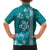Teal Hibiscus Turle Family Matching Tank Maxi Dress and Hawaiian Shirt Hawaiian Style Tribal Tapa Pattern