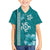 Teal Hibiscus Turle Family Matching Tank Maxi Dress and Hawaiian Shirt Hawaiian Style Tribal Tapa Pattern