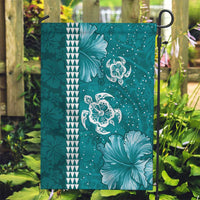 Teal Hibiscus Turle Garden Flag Hawaiian Style Tribal Tapa Pattern