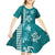 Teal Hibiscus Turle Kid Short Sleeve Dress Hawaiian Style Tribal Tapa Pattern