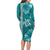 Teal Hibiscus Turle Long Sleeve Bodycon Dress Hawaiian Style Tribal Tapa Pattern
