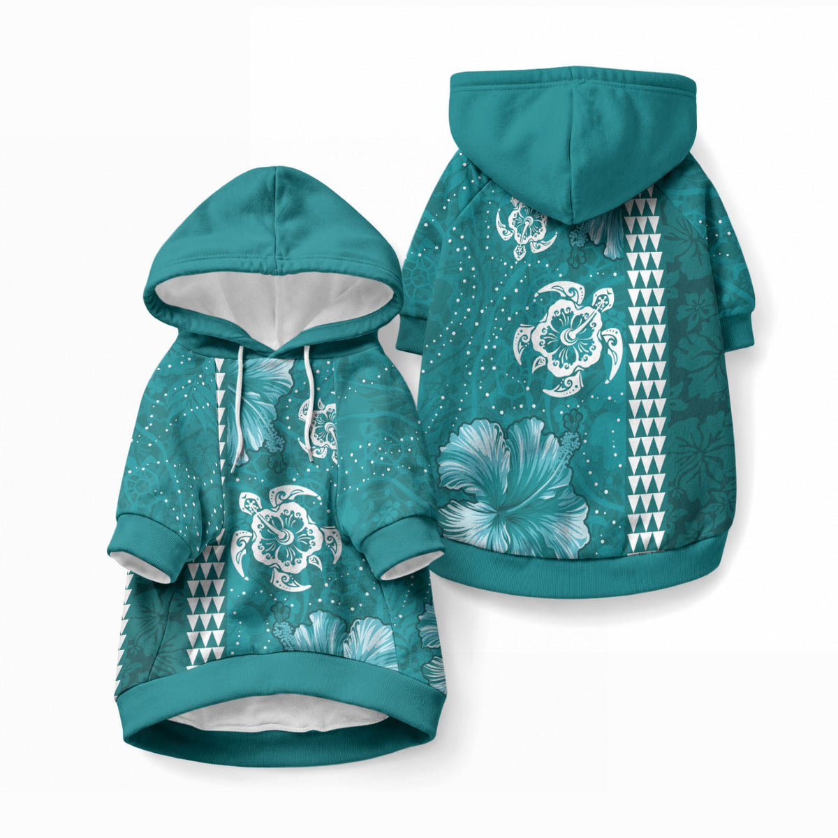 Teal Hibiscus Turtle Pet Hoodie Hawaiian Style Tribal Tapa Pattern LT9 Pullover Teal - Polynesian Pride