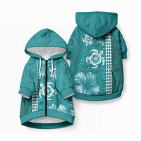 Teal Hibiscus Turtle Pet Hoodie Hawaiian Style Tribal Tapa Pattern LT9 Zip-up Teal - Polynesian Pride