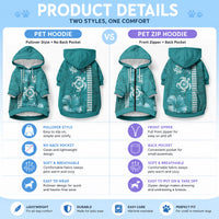 Teal Hibiscus Turtle Pet Hoodie Hawaiian Style Tribal Tapa Pattern LT9 - Polynesian Pride