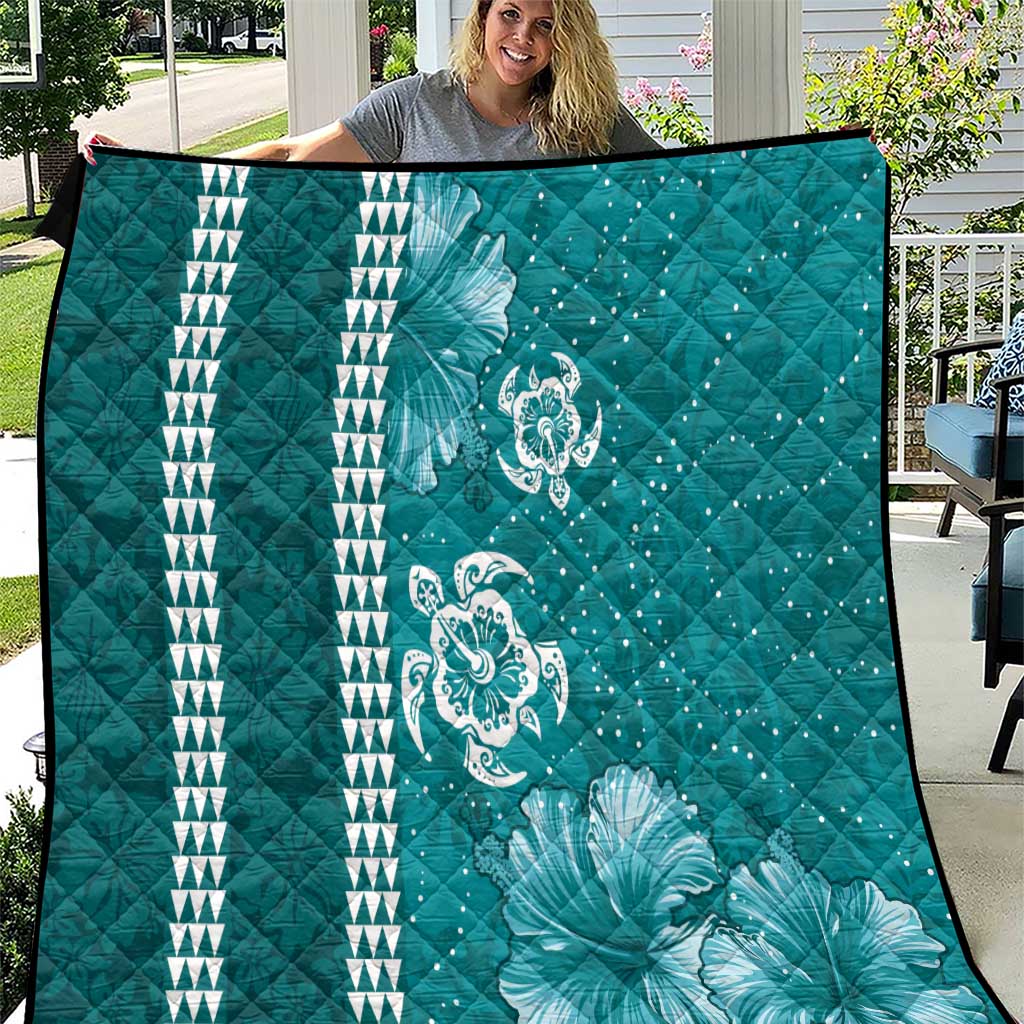 Teal Hibiscus Turle Quilt Hawaiian Style Tribal Tapa Pattern